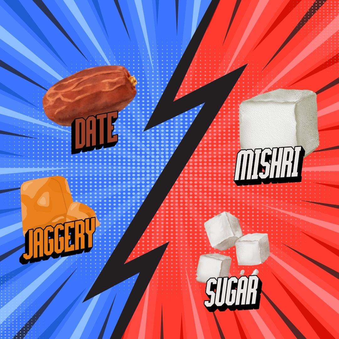 Sugar vs Mishri vs Gud vs Khajur vs Honey